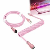 Ucinnovate Coiled Keyboard Cable, Pro Custom Coiled Usb C Cable for Gaming Keyboard, Double-sleeved Mechanical Keyboard Cable with Detachable Metal Aviator, 1.8m Usb-c to Usb-a (pink)