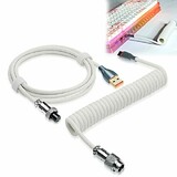 Ucinnovate Pro Custom Coiled 1.8m Usb C Cable for Gaming Keyboard, Double-sleeved Mechanical Keyboard Cable with Detachable Metal Aviator, White