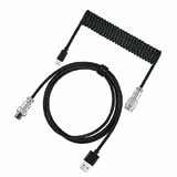 Vynsera 1.8m Coiled Type-c to Usb A Tpu Cable for Mechanical Gaming Keyboards, Detachable Aviator Connector Space Cable for Keyboard & Cellphone Charging（black）